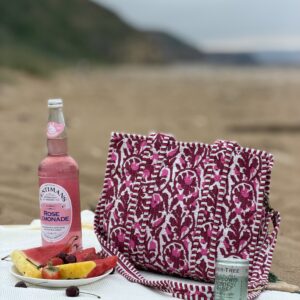 Pink Block Print mini tote bag