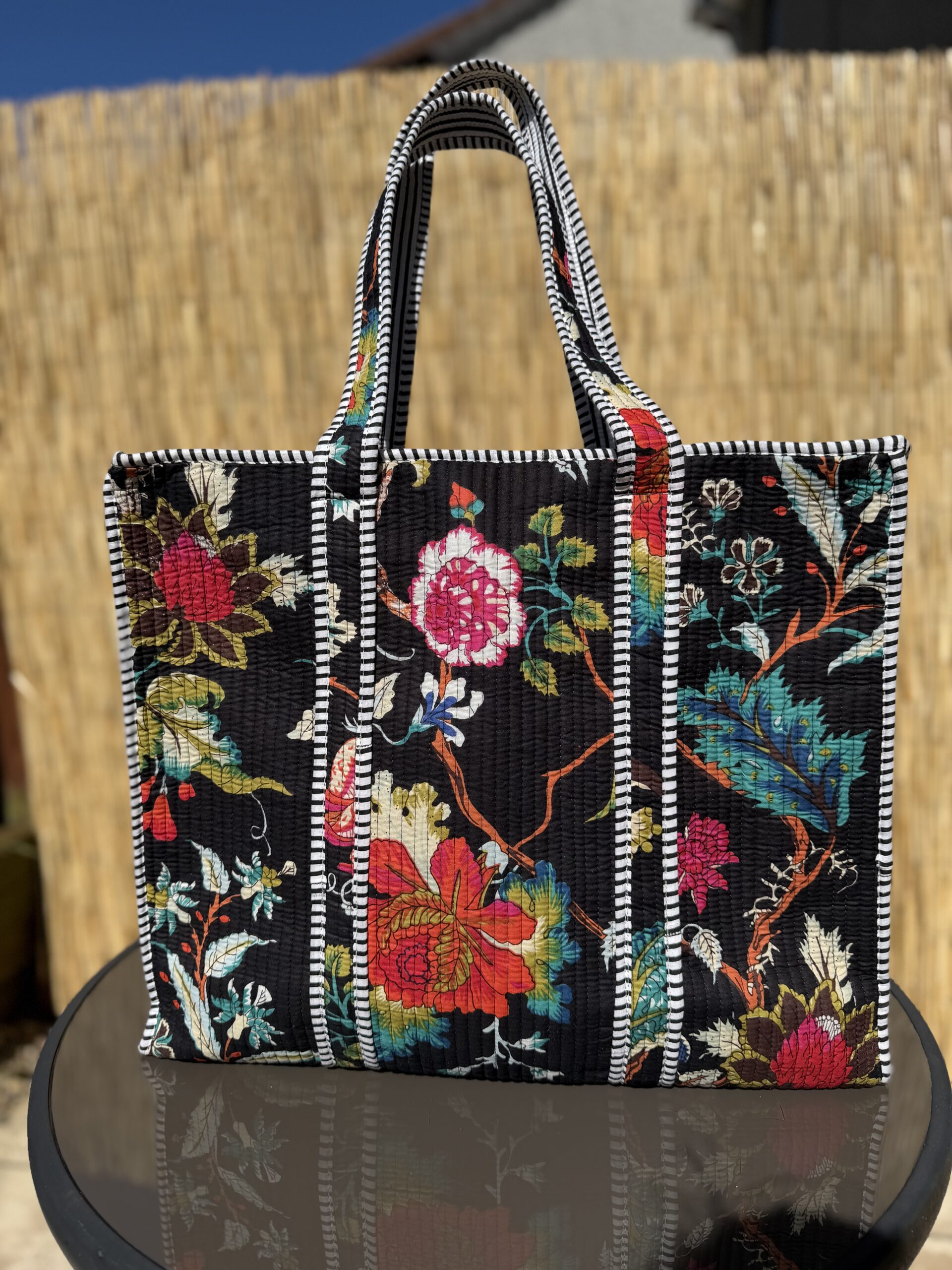 Midnight Botanica large tote bag